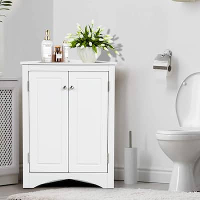 Free-Standing Corner Cabinet with 2 Doors and Adjustable Shelves - 31.5”H
