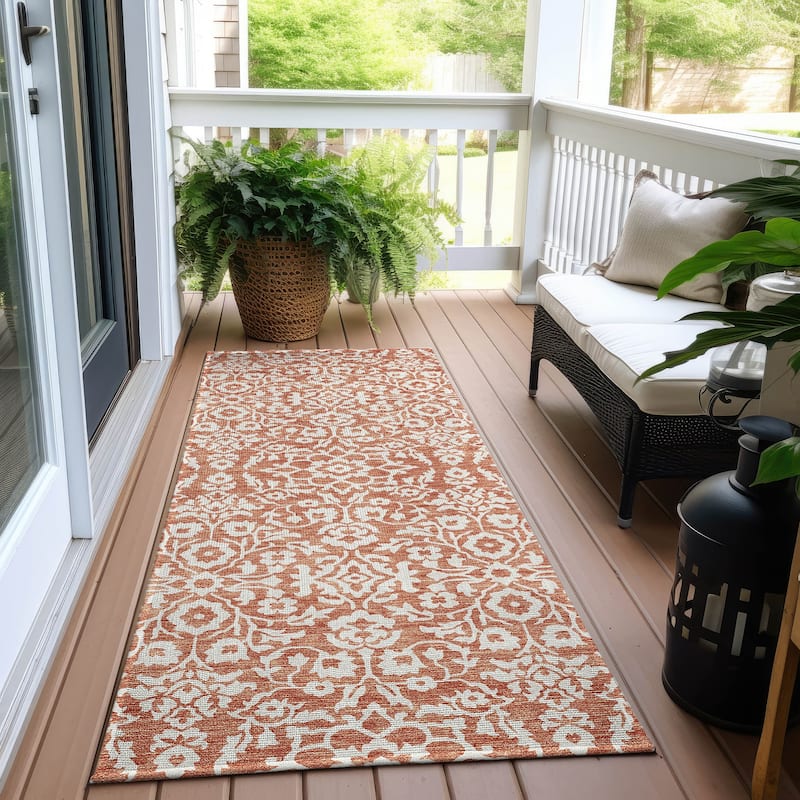 Machine Washable Indoor/ Outdoor Chantille Traditional Farmhouse Rug - Coral - 2'3" x 7'6"
