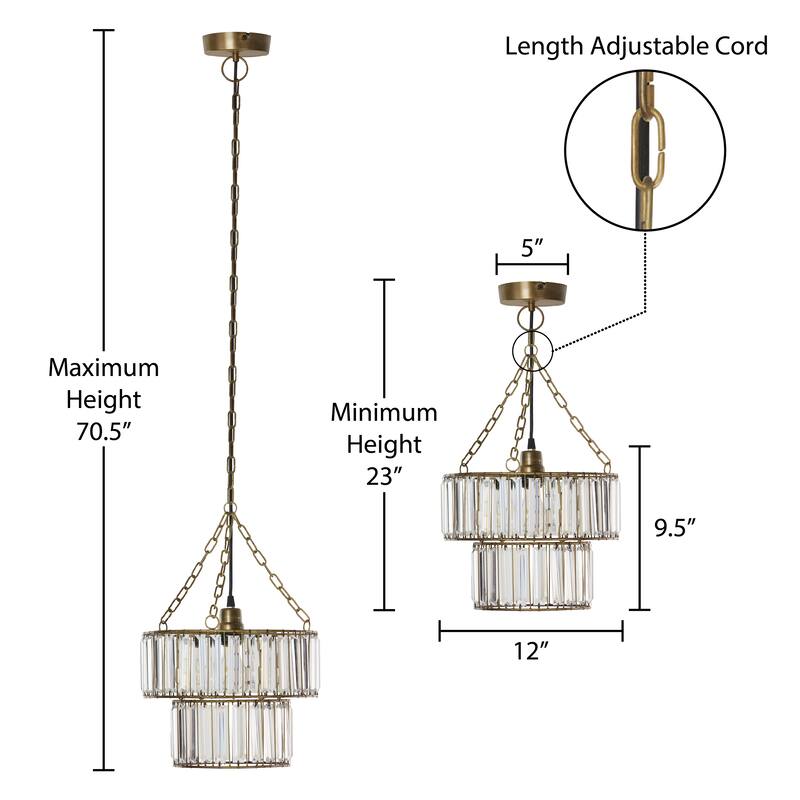 Octavius River of Goods Gold and Clear Metal and Glass Adjustable Drop Height 12-Inch Hanging Pendant Light