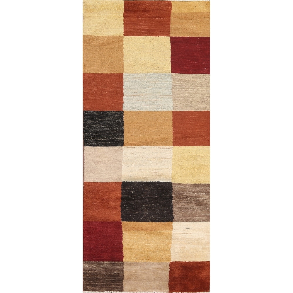 Checkered Gabbeh Kashkoli Oriental Runner Rug Hand-knotted Wool Carpet - 2'2" x 6'0"
