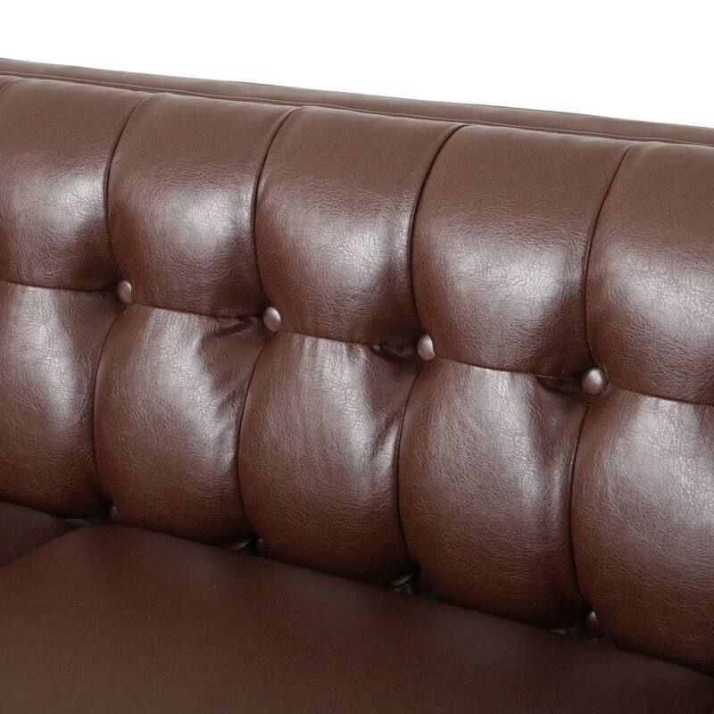 3-Seat Sofa with Tufted Back, Smooth Upholstery, Birch Legs