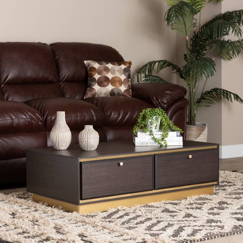 Cormac Transitional Wood and Metal 2-Drawer Coffee Table