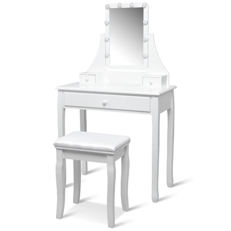 Costway Vanity Table 10 Dimmable Bulbs Makeup Desk WhiteBlackBrown