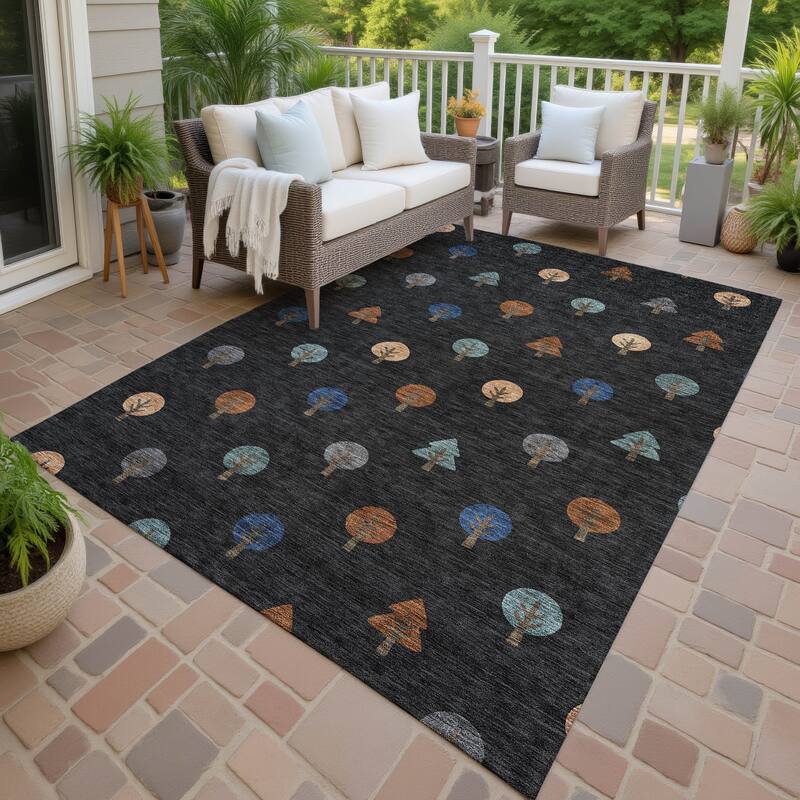 Machine Washable Indoor/ Outdoor Modern Mulvane Chantille Rug - Black - 2'6" x 3'10"