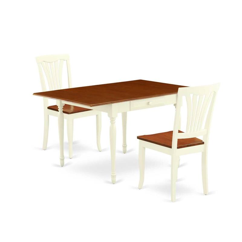 HomeStock 3-Piece Buttermilk and Cherry Finish Solid Wood Top With Dropleaf Dining Table Set