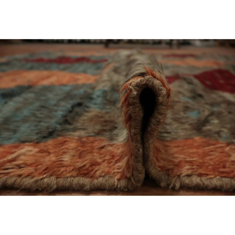 Hand Knotted Oriental 100% Wool Carpet Modern Tribal Brown Moroccan Area Rug - 10' 2'' X 7' 11''