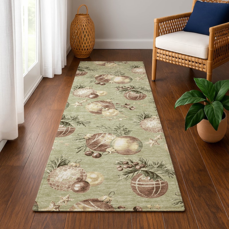 Premium Washable Super Soft Holiday Ornament Mayfield Rug - Aloe - 2'3" x 7'6"