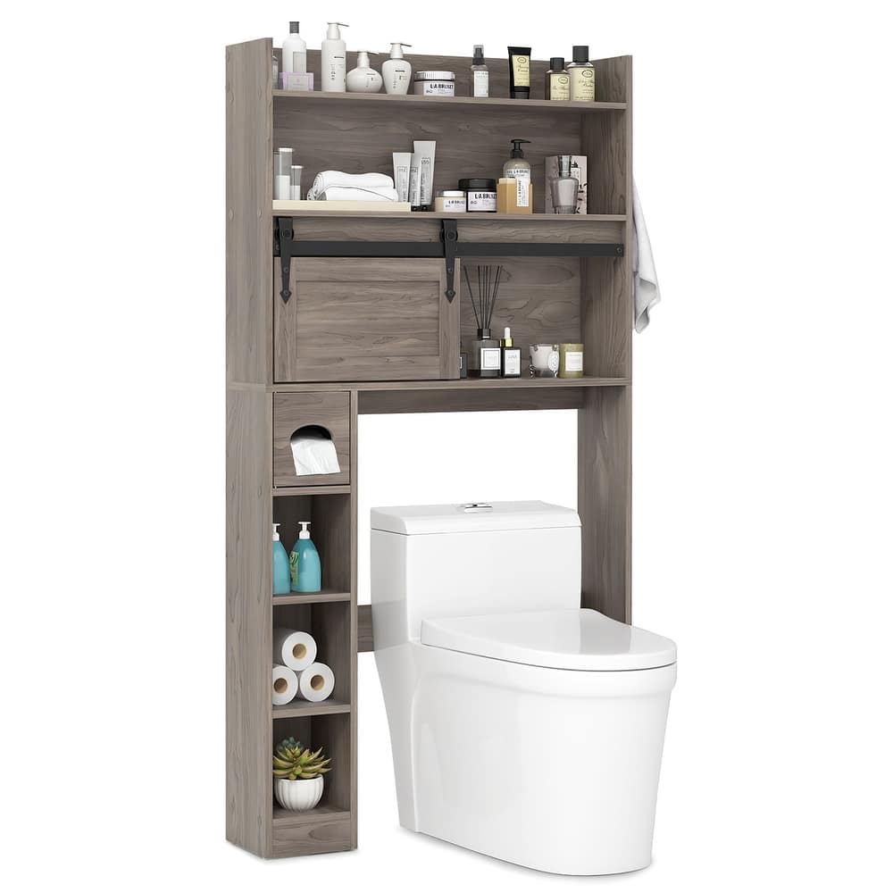 Gymax Over The Toilet Storage Cabinet w/ Sliding Barn Door Adjustable