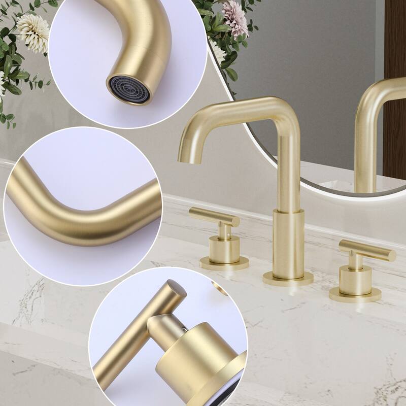 Modland 3-Hole Bathroom Faucet with 360-degree Swivel Spout, CUPC Certified & Leak-Proof, Luxury Brushed Gold