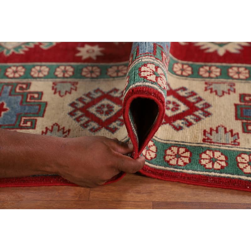 Geometric Red Kazak Oriental Area Rug Handmade Living Room Wool Carpet - 6'8" x 9'11"