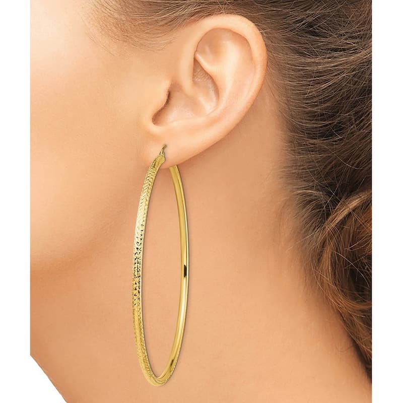 Curata 14k Yellow Gold Lightweight 81x3mm Sparkle Cut Hoop Earrings