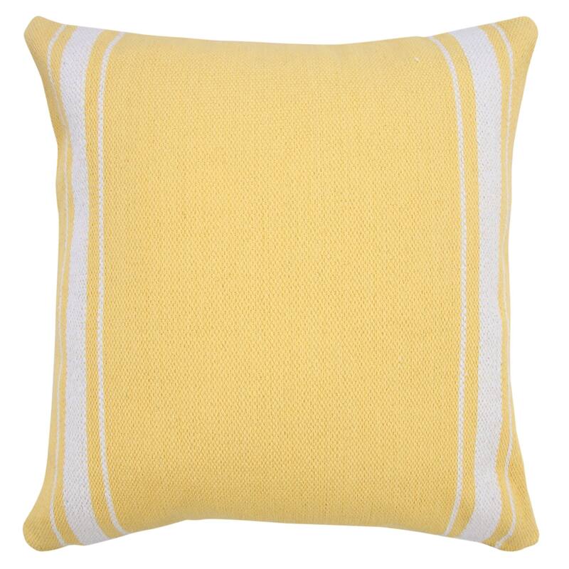 20" Yellow and White Halo Striped Border Square Throw Pillow