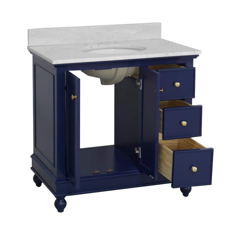 KitchenBathCollection Bella 36" Bathroom Vanity with Carrara Marble Top