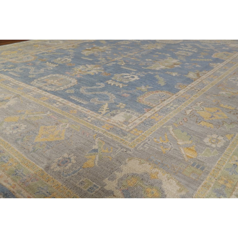Hand Knotted Oriental 100% Wool Carpet Transitional All-Over Navy Blue & Blues Oushak Area Rug - 9' 9'' X 8' 2''