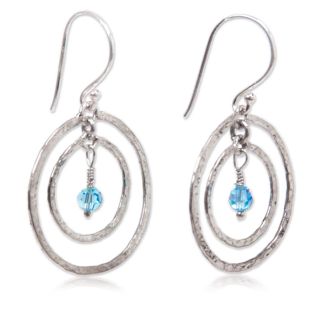 NOVICA Handmade Sterling Silver Blue Halo Earrings (Indonesia) - 1.6*1