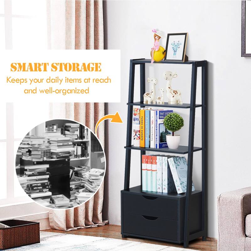 Costway 4-Tier Ladder Shelf Bookshelf Bookcase Storage Display Leaning