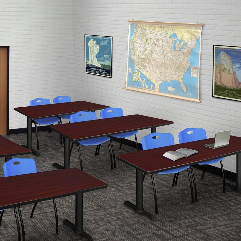 60" x 24" Training Table- Mahogany & 2 'M' Stack Chairs- Blue