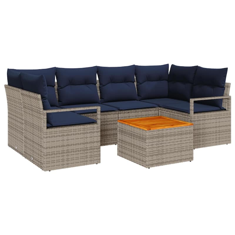 vidaXL 7 Garden Sofa Set with Cushions Black/Grey Poly Rattan - 92.1 x 48 x 27.2 - Grey