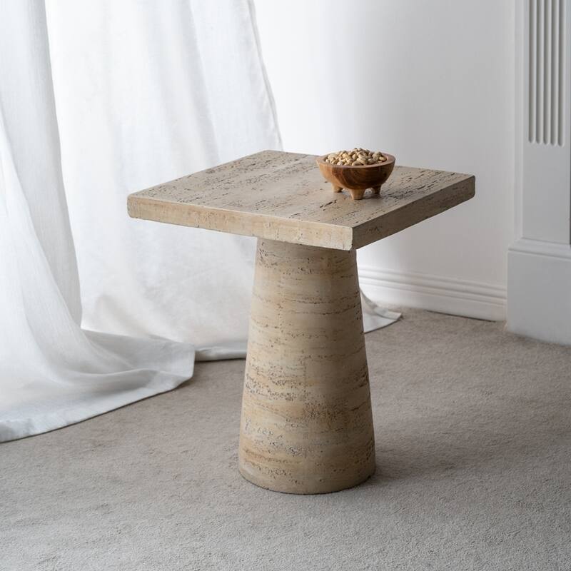 Cement Square Side Table with Pedestal Base - Grey