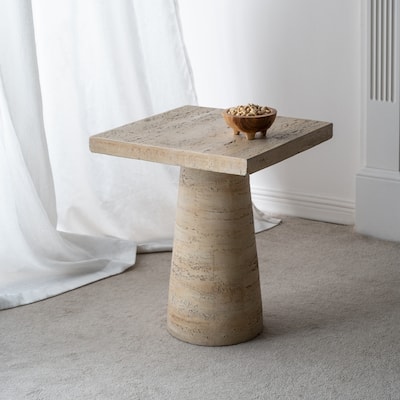 Cement Square Side Table with Pedestal Base