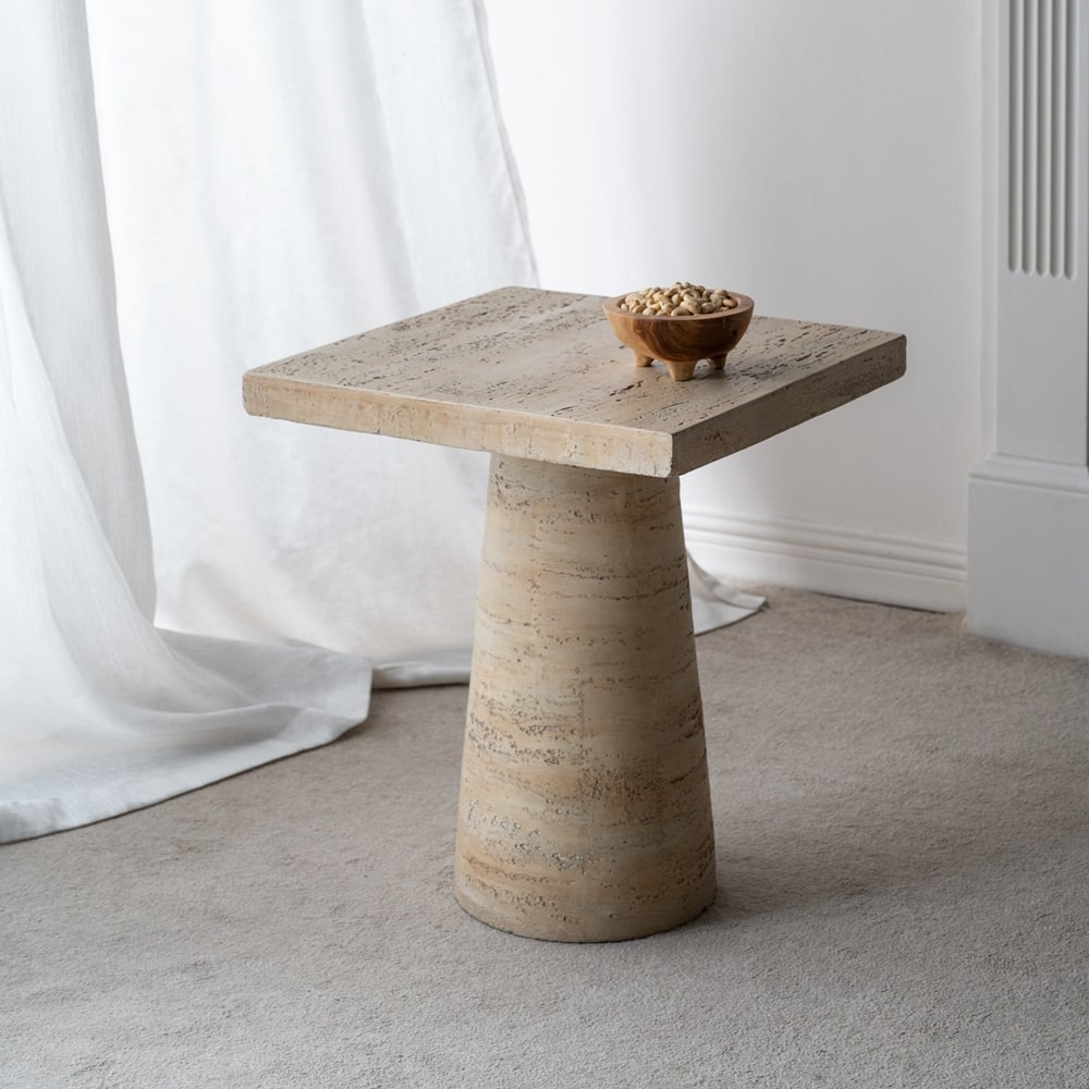 Cement Square Side Table with Pedestal Base