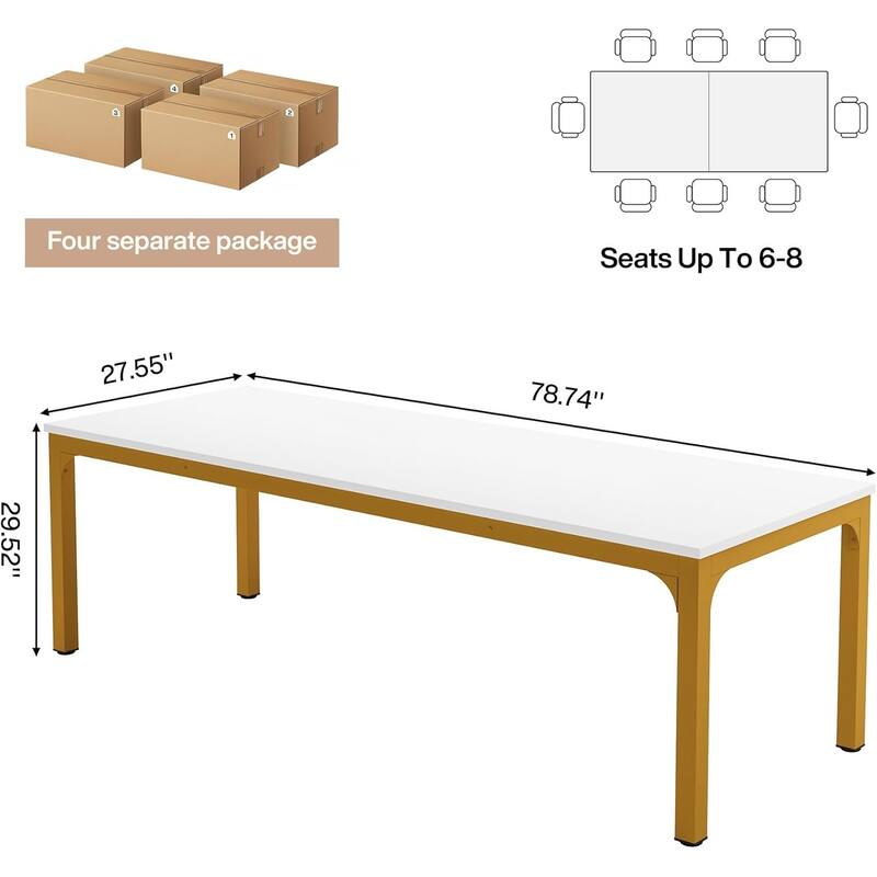 Long Conference Table Set of 4, 13FT Large Rectangle Meeting Seminar Table, 78.74-Inch Business Tables