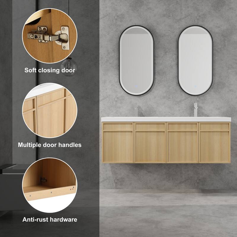 BNK 48/60 inch Wall-Mounted Bathroom Vanity With Sink, Floating Bathroom Vanity with Soft Close Doors