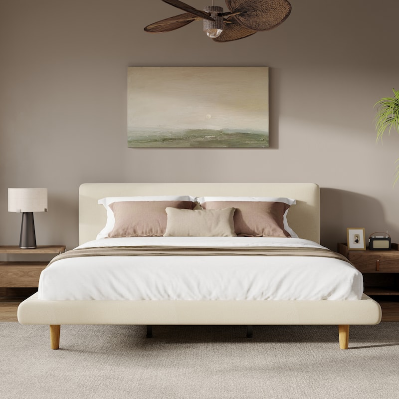Christopher Knight Home - Havenoak Modern Upholstered Bed Frame with Chunky Headboard - Beige - California King