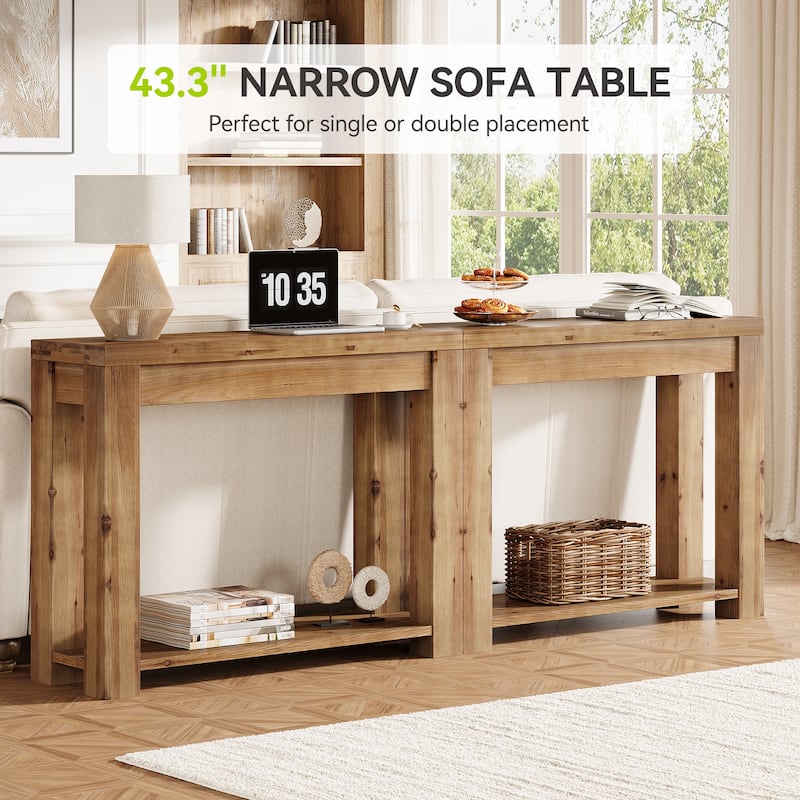 43.3" Solid Wood Console Table with 2-Tier Storage, Narrow Sofa Table