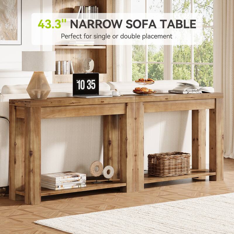43.3" Solid Wood Console Table with 2-Tier Storage, Sofa Table