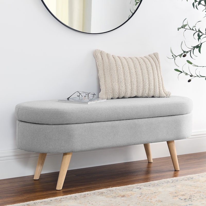 Anmytek Oval Storage Ottoman Bench with Rubber Wood Legs - Grey