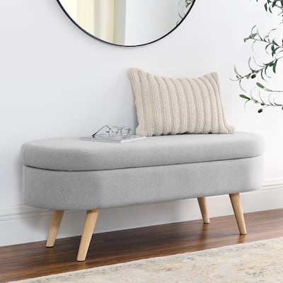 Ottoman Oval Storage Bench, Rubber Wood Legs, Grey(43.5"x16"x16")