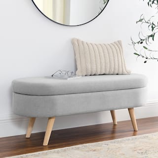 Ottoman Oval Storage Bench with Rubber Wood Legs for Bedroom, Entrance