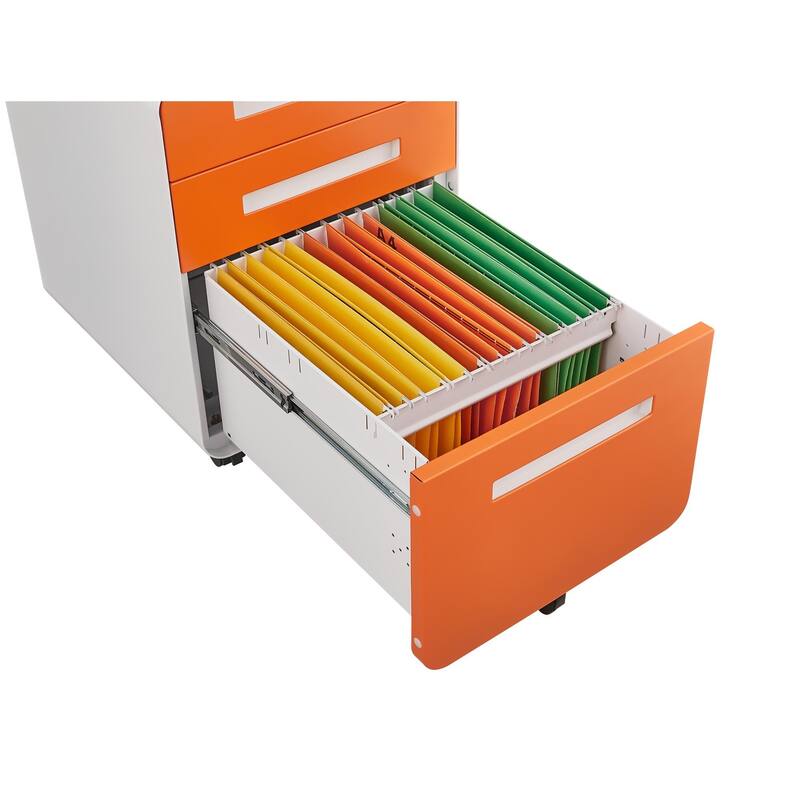 Rounded 3 drawer mobile filing cabinet, 5-wheel design with anti tilt cold-rolled steel material