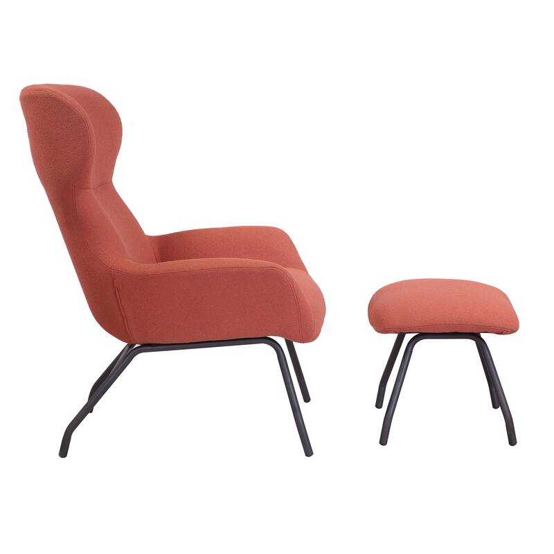 Porthos Home Autry Fabric Wingback Accent Chair and Ottoman Set with Steel Legs