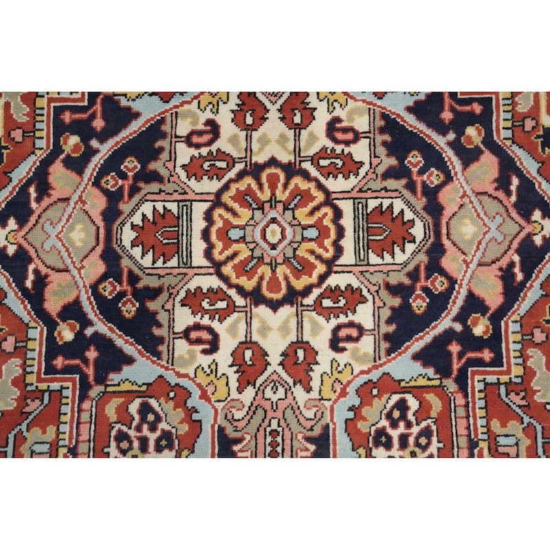 Hand Knotted Oriental 100% Wool Carpet Traditional Medallion Oranges & Rust Heriz (serapi) Area Rug - 9' 1'' X 6' 2''