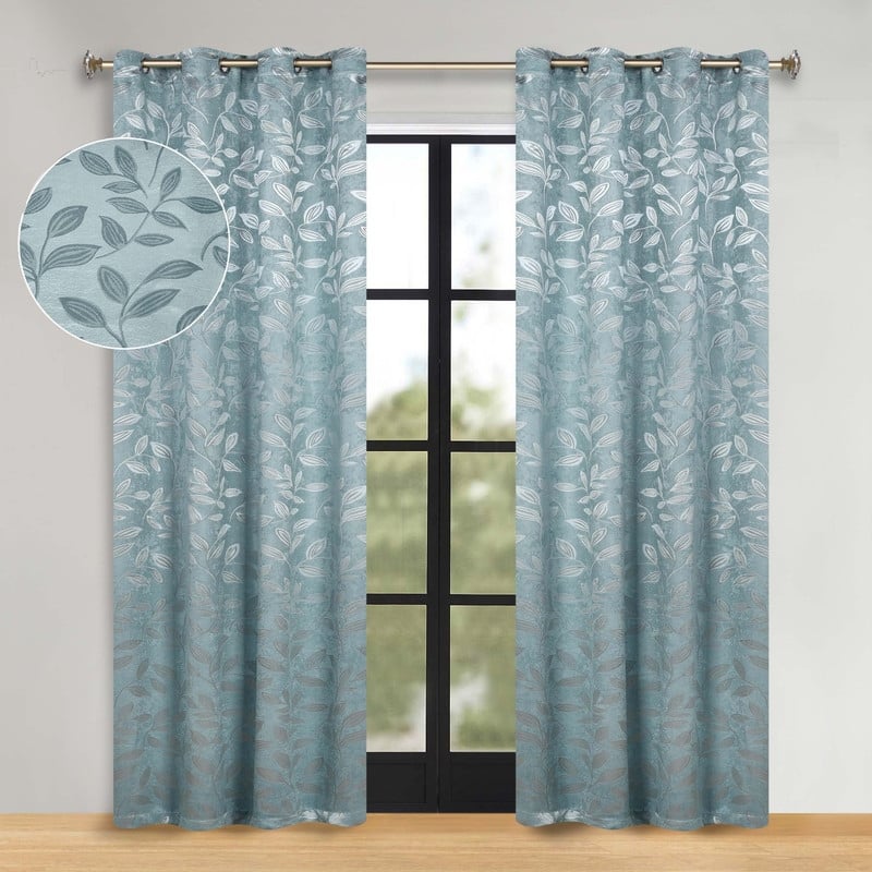 Superior Modern Bohemian Leaves Room Darkening Curtains with Grommets - 52" X 96" - Green Lily
