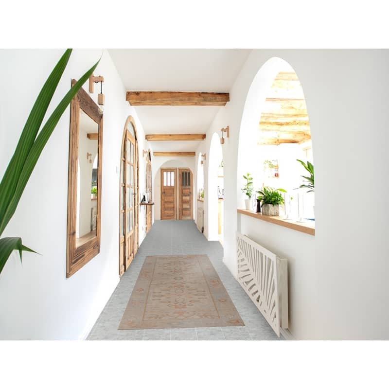 Hand Knotted Oriental 100% Wool Carpet Transitional Geometric Beige & Ivories Oushak Runner Rug - 8' 2'' X 2' 8''