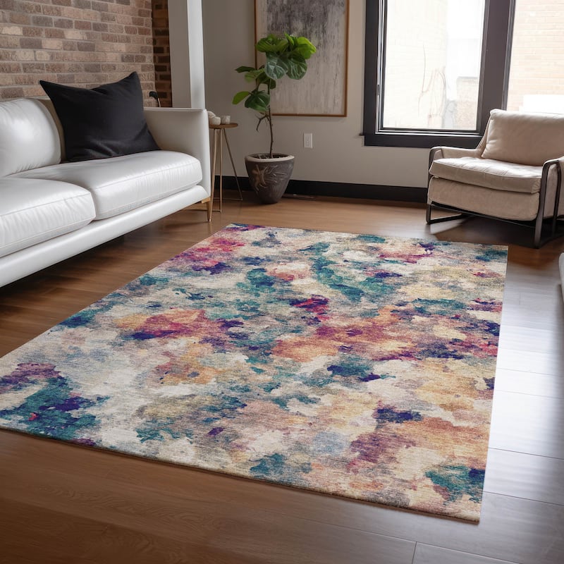 Machine Washable Indoor/Outdoor Modern Artistry Chantille Rug