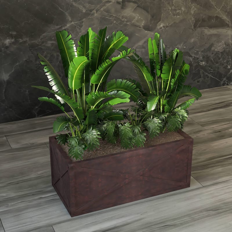 Bonsai Rectangular Fiberstone Planter Box, Modern Weather-Resistant Indoor/Outdoor Pot with Drainage for Healthy Plants