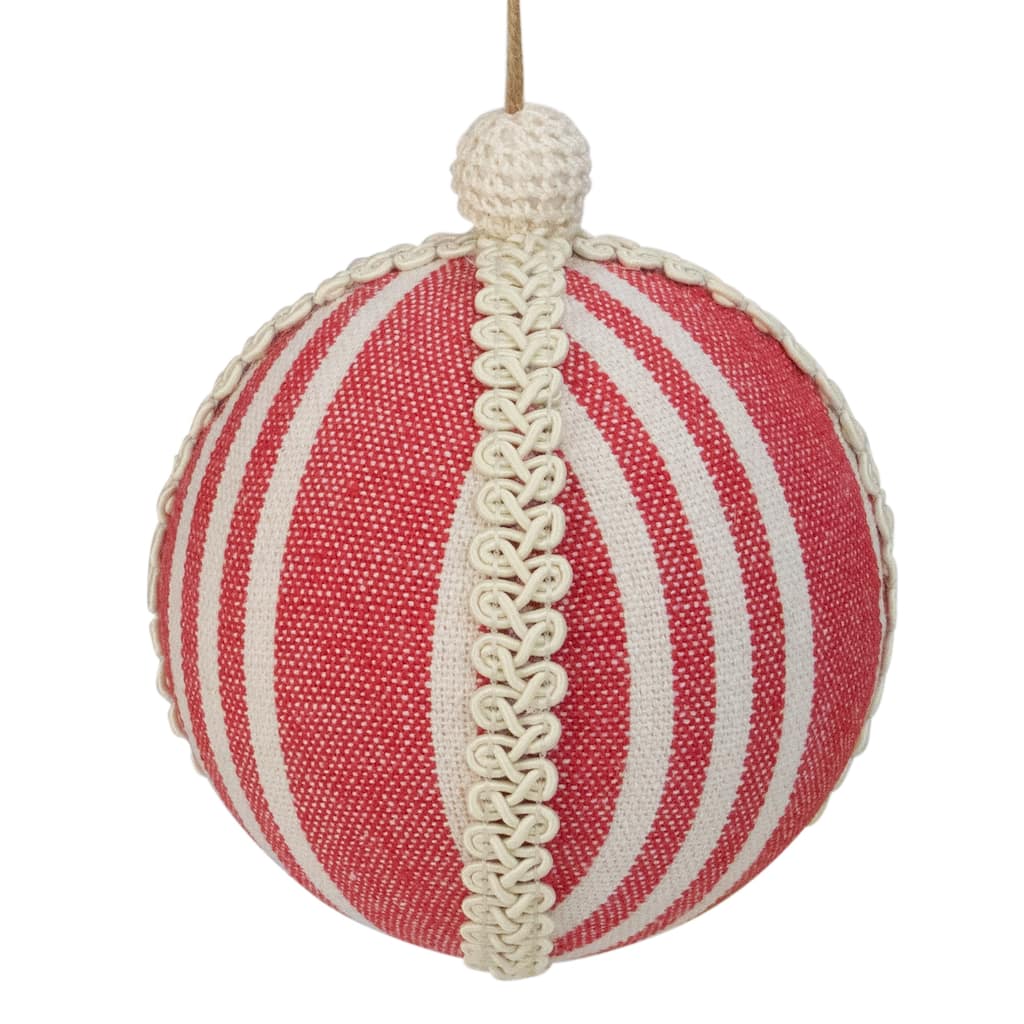 4.75" Red and White Striped Ball Christmas Ornament with Rope Accent - 5.75"