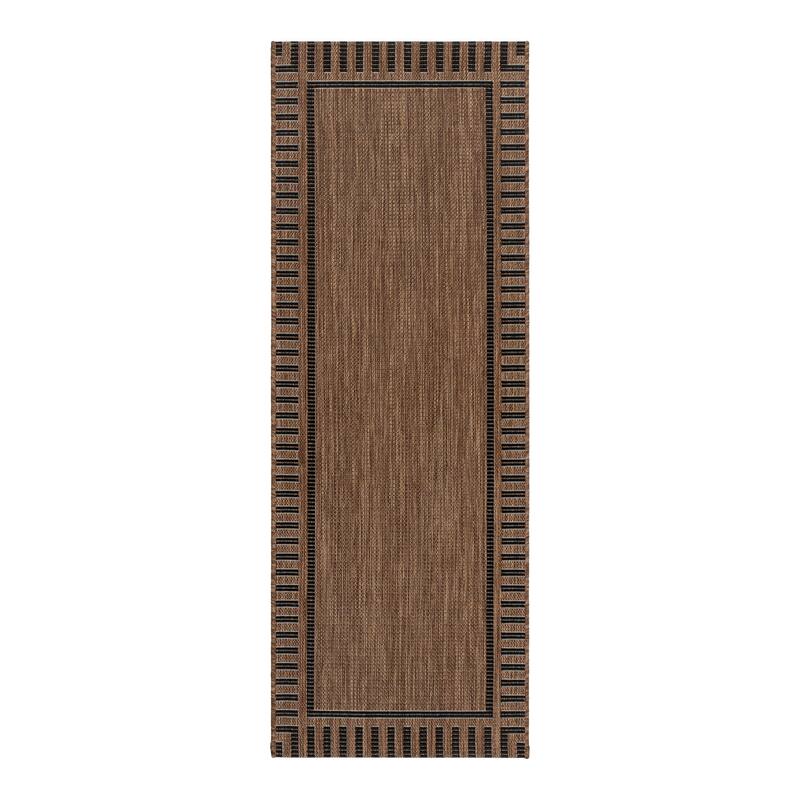 Gertmenian Paseo Kiano Modern Stripe Border Polypropylene Flatweave Indoor/ Outdoor Area Rug - 2'4"x6' - Havana/ Black