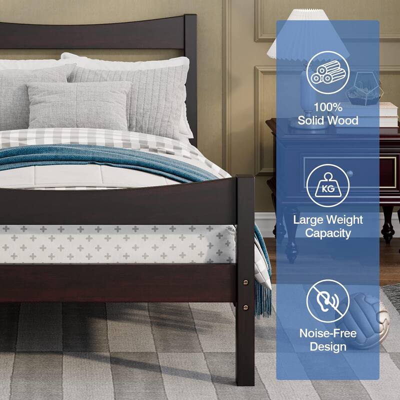 Gymax Twin Size Platform Bed Frame Foundation w/Headboard &Wood Slat - Espresso
