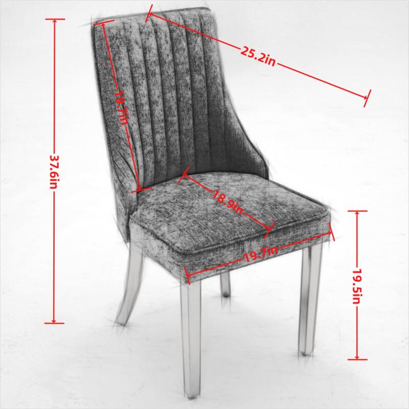 Rayon Cloth Flocking Chenille Dining Chairs Channel Kitchen Dinner Chair Comfy Fabric Upholstered Accent Chair, Set of 2