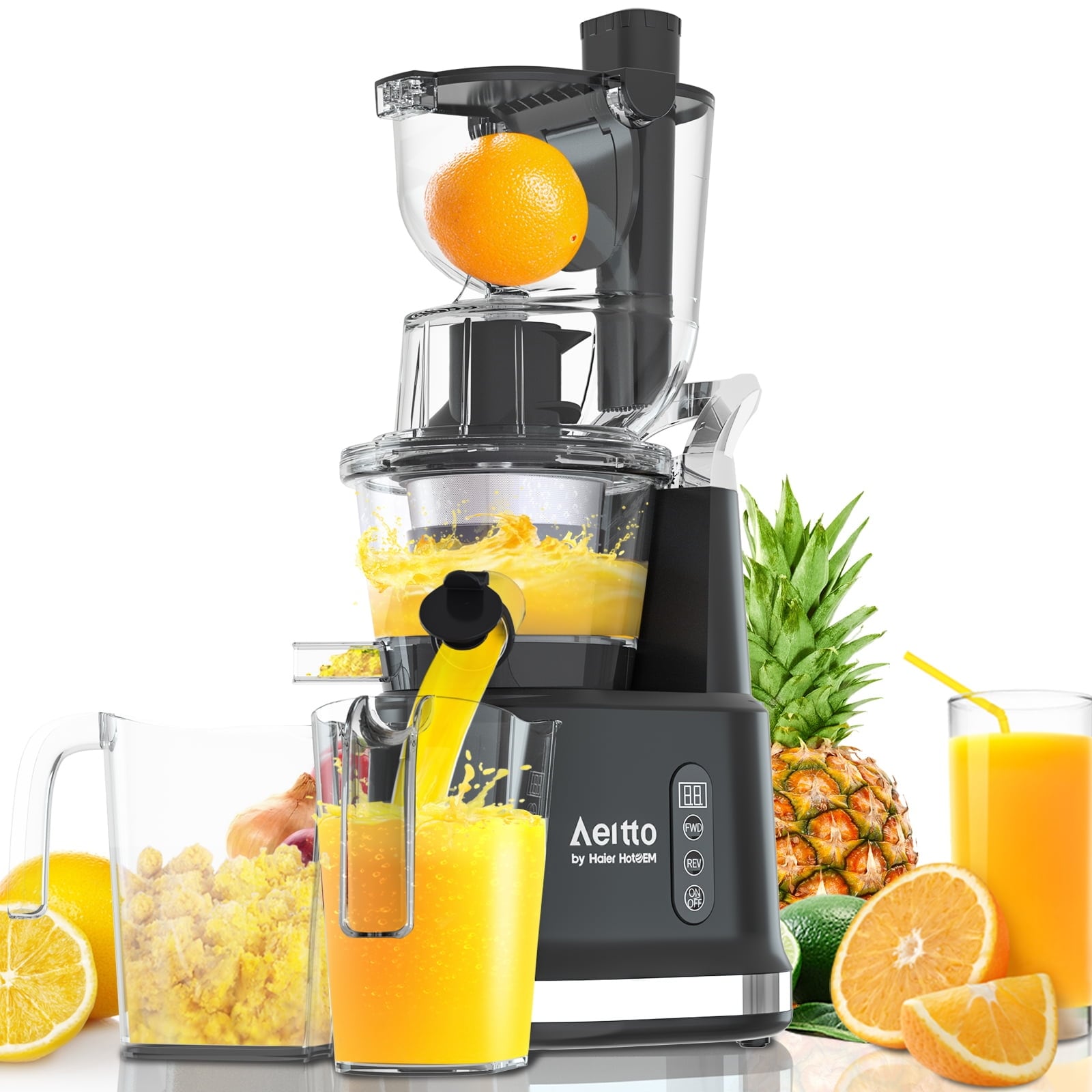 Juicer Machines, Aeitto® Slow juicer,Big Wide 3.2-inch Chute, Cold Press Masticating juicer