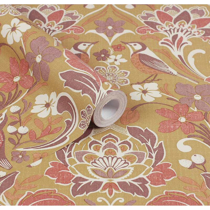 Arthouse Birdy Yellow Nuthatch Floral Wallpaper