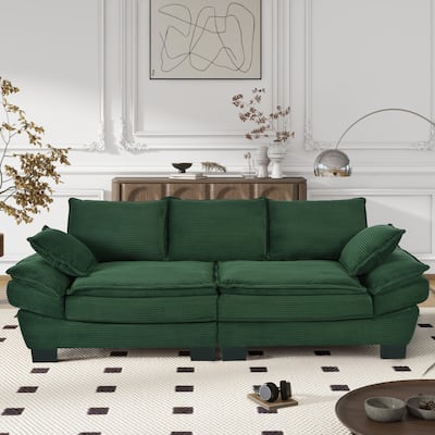 Corduroy Fabric Curved Sofa with Pillows and Removable Cushion Cover