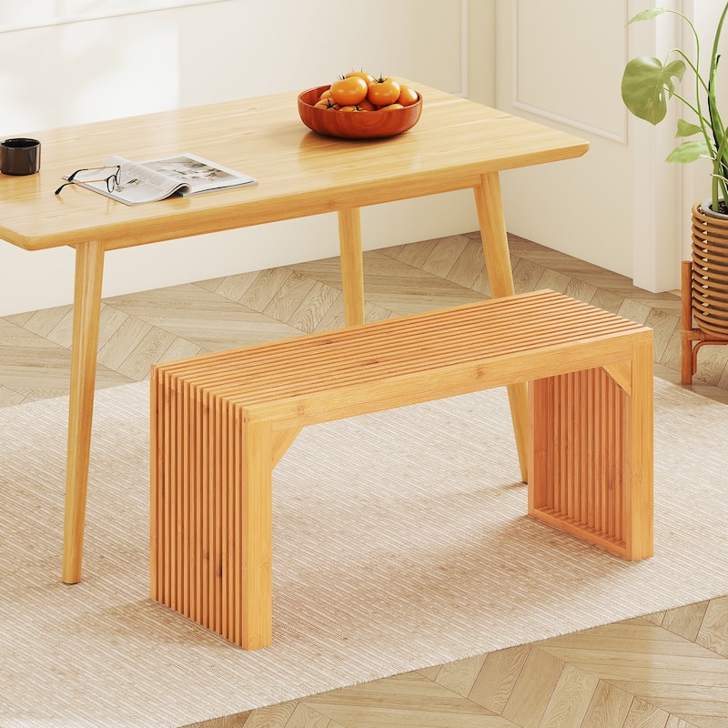 Natural Wicker Wooden Entryway Bench 36 inches Lattice Hollow Seating - 36" x 13" x 17" - Natural