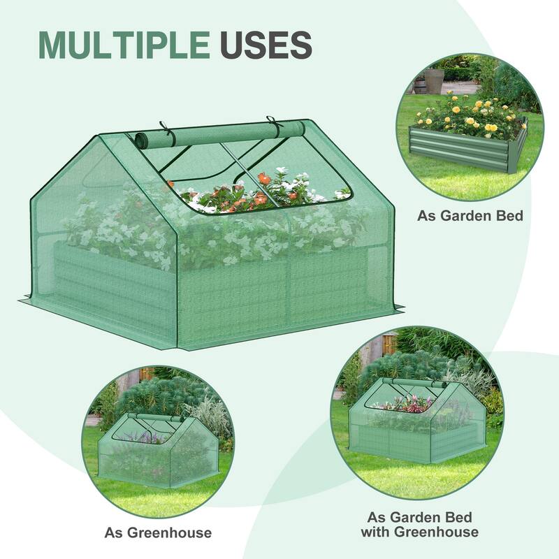 Aoodor 4.2x4.2x3 FT Raised Garden Bed Kit with Mini Greenhouse