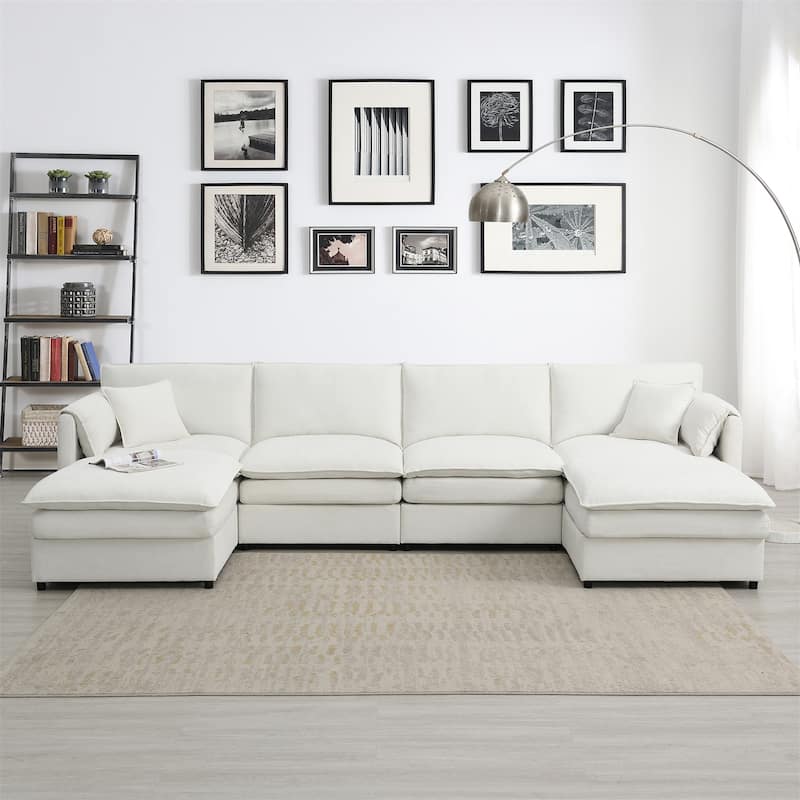 Chenille Modular U Shaped Sectional Sofa with Double Cushions